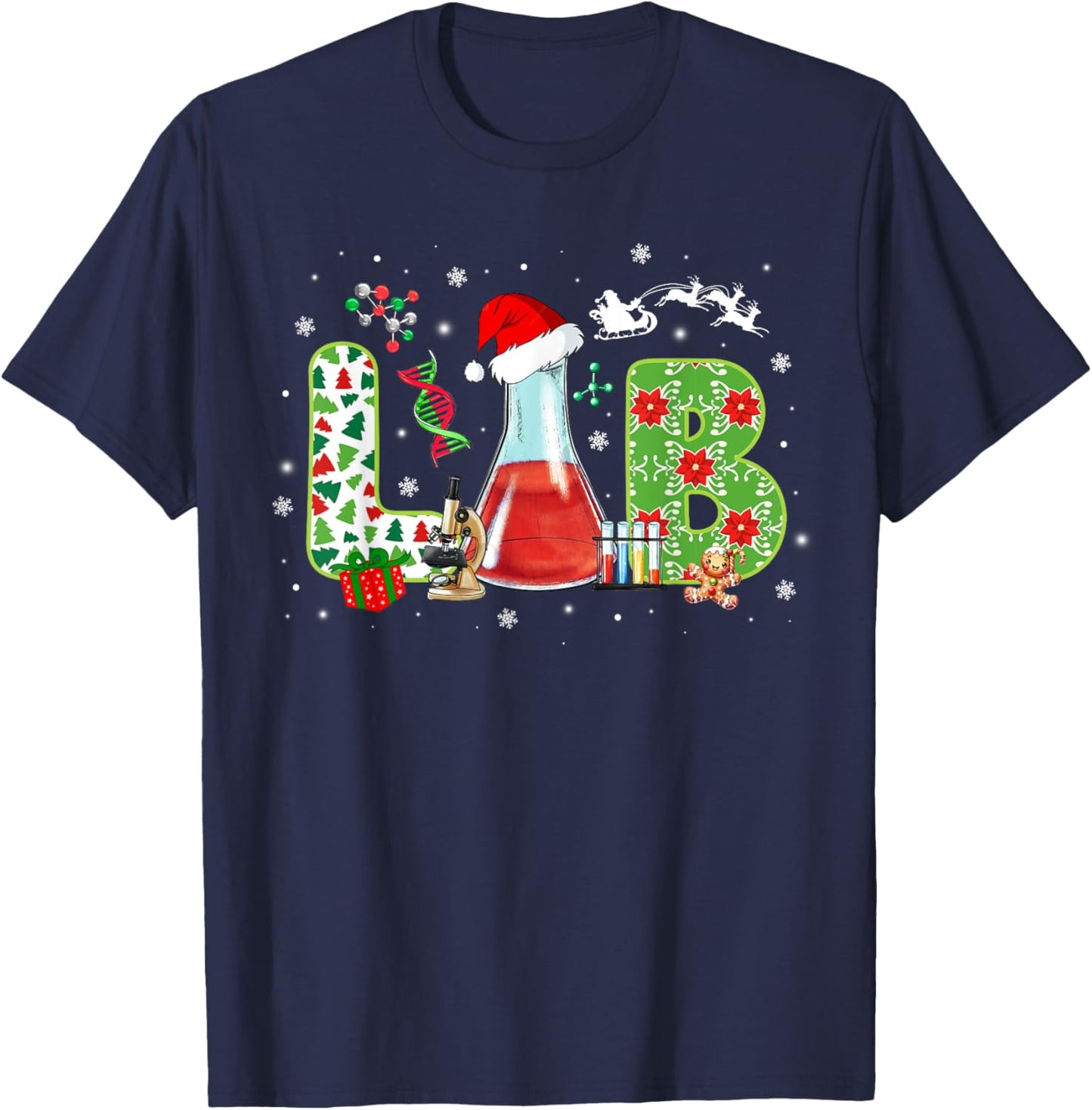 Lab Christmas Laboratory Technician Science Xmas Scientist T-Shirt - T-Shirt | Navy