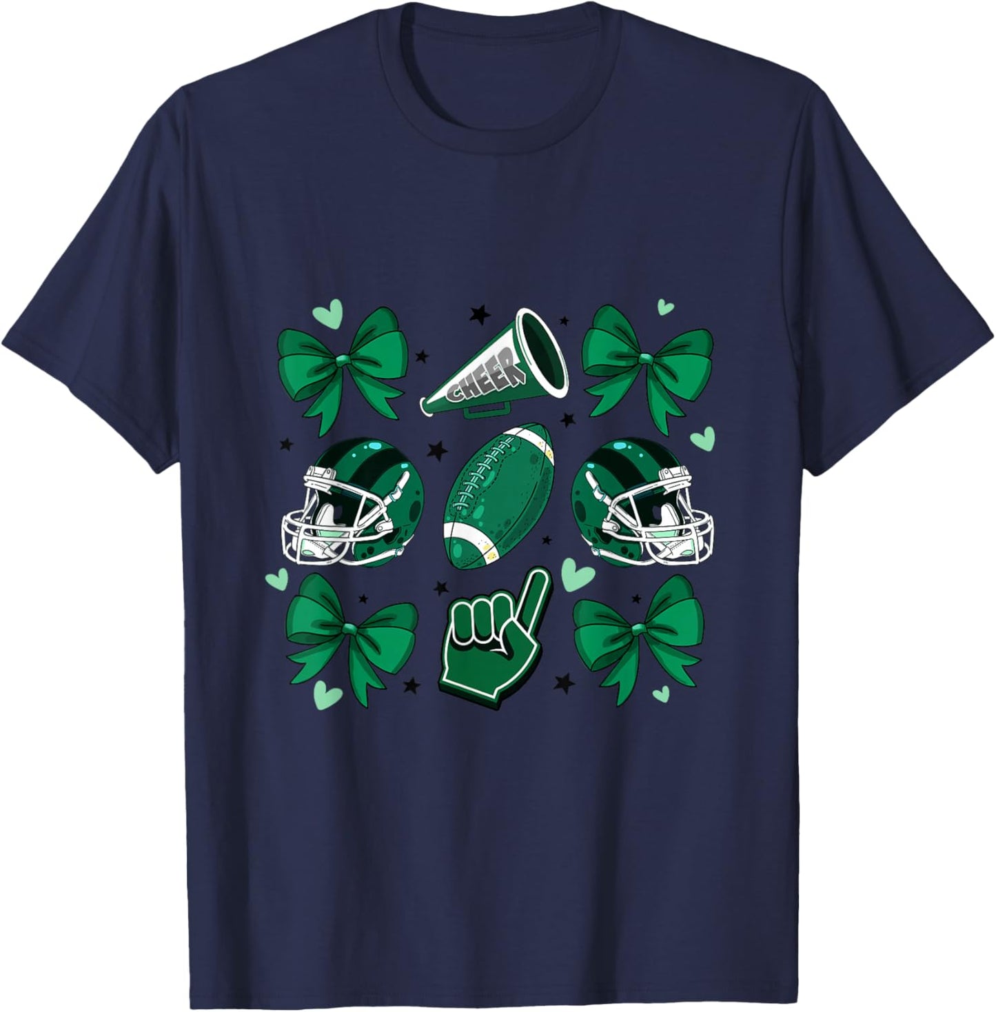 Football Cheer Mom Sister Coquette Bow Game Day Green Women T-Shirt - T-Shirt | Navy