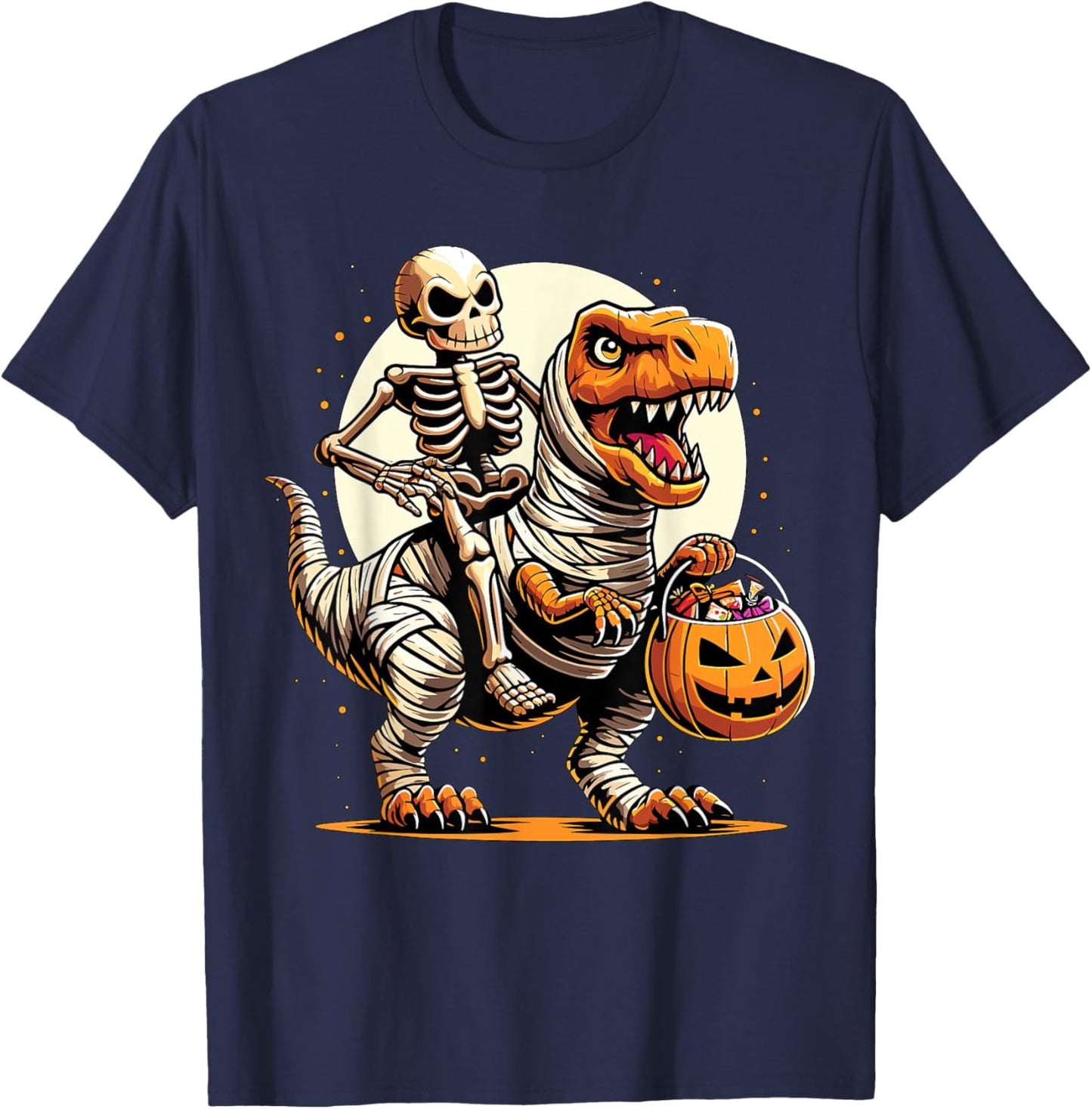 Halloween Skeleton Riding Mummy Dinosaur T-Shirt - T-Shirt | Navy