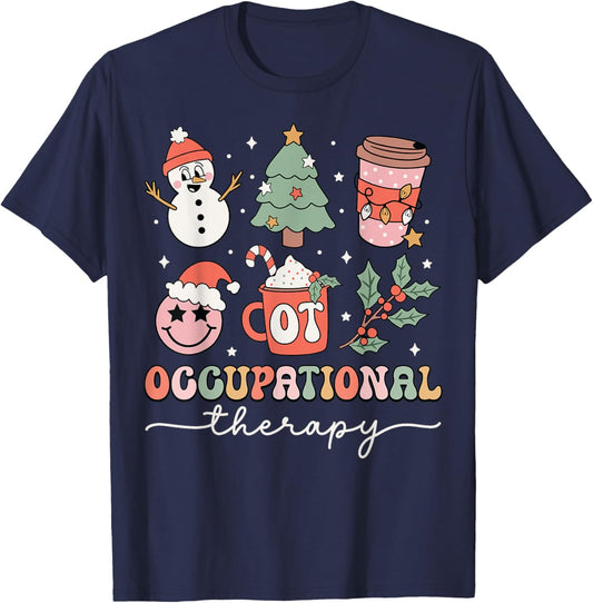 OT Occupational Therapy Therapist Christmas OT & OTA Snowmen T-Shirt - T-Shirt | Navy