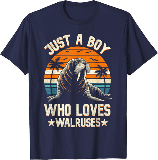 Just a Boy Who Loves Walrus Shirt Funny Sea Animal Lover T-Shirt - T-Shirt | Navy