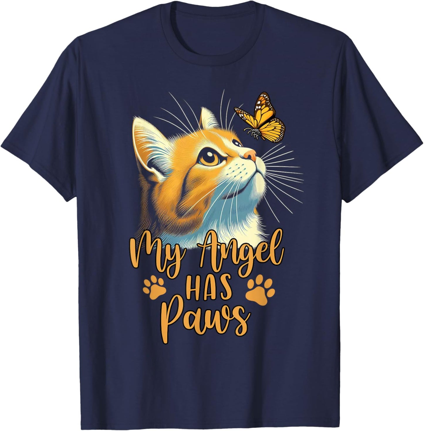 Cat Memorial Remembrance My Angel Has Paws Cat Mom T-Shirt - T-Shirt | Navy