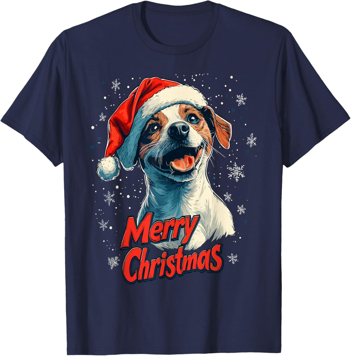 Jack Russell Santa Hat Merry Christmas Xmas Dog Lover Pajama T-Shirt - T-Shirt | Navy