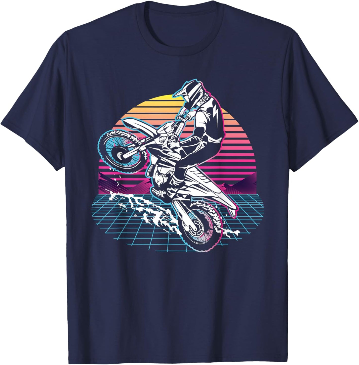 Dirt Bike Rider MX Biker Motocross 80s 90s Retro T-Shirt - T-Shirt | Navy