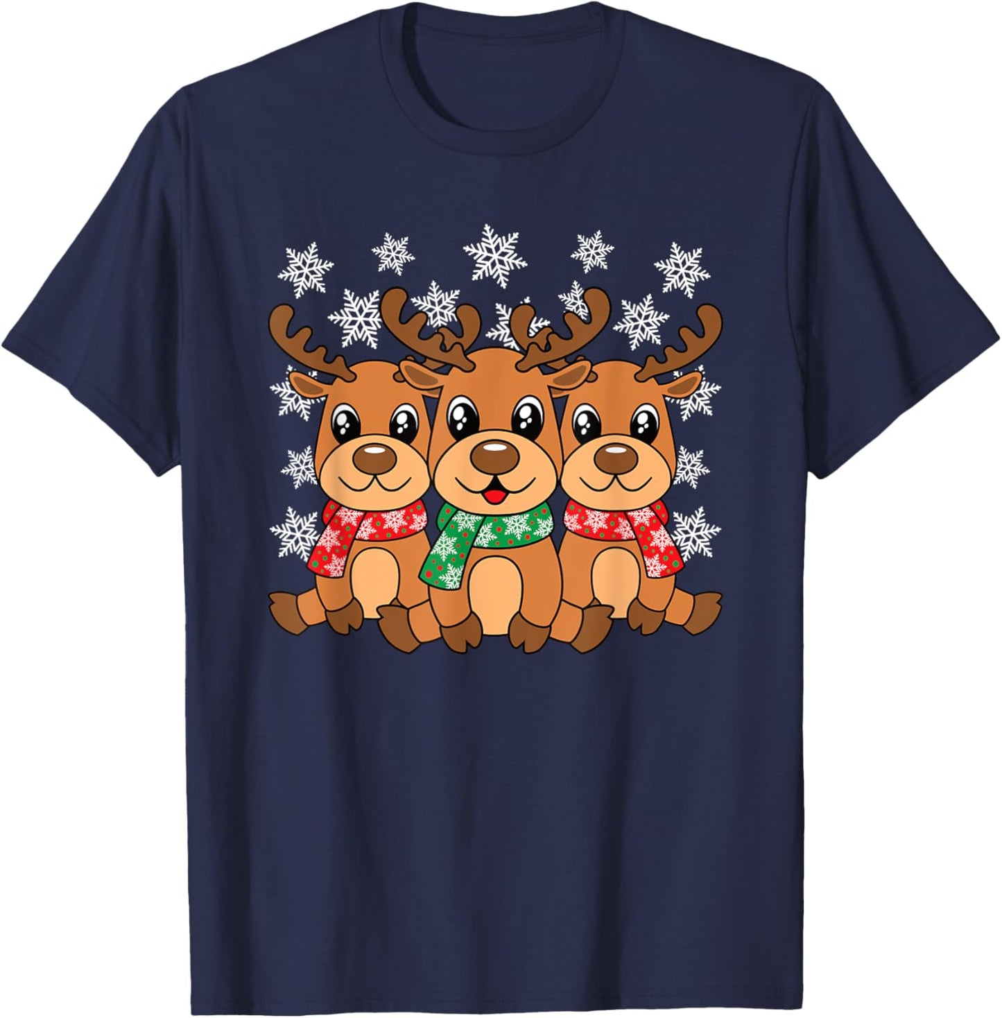 Christmas Reindeer Cute Xmas Men Women Kids T-Shirt - T-Shirt | Navy