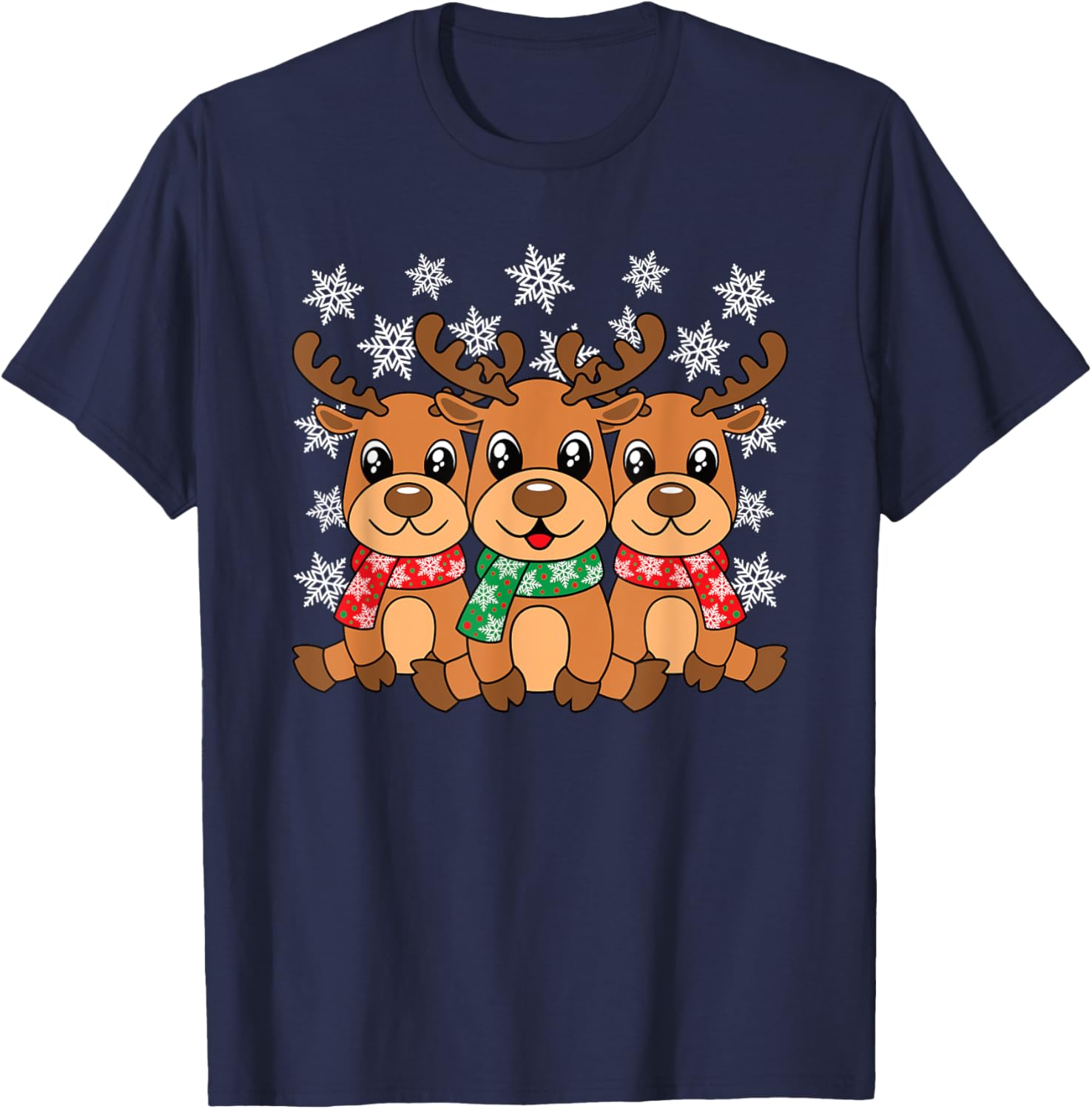 Christmas Reindeer Cute Xmas Men Women Kids T-Shirt - T-Shirt | Navy