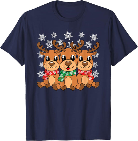 Christmas Reindeer Cute Xmas Men Women Kids T-Shirt - T-Shirt | Navy