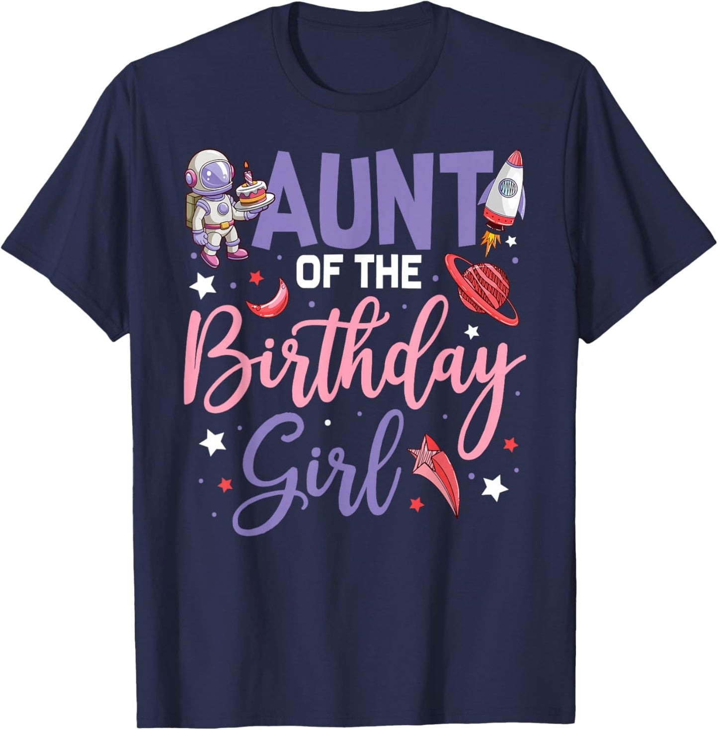 Two The Moon Aunt Of the Birthday Girl Astronaut Family T-Shirt - T-Shirt | Navy