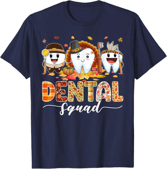 Cute Dental Squad Turkey Teeth Dental Assistant Thanksgiving T-Shirt - T-Shirt | Navy