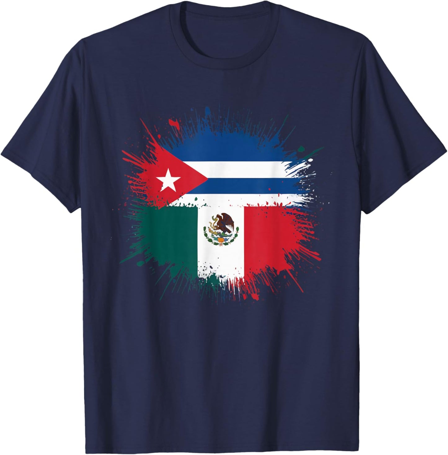 Half Cuban Half Mexican Country Mexico Flag Cuba T-Shirt - T-Shirt | Navy