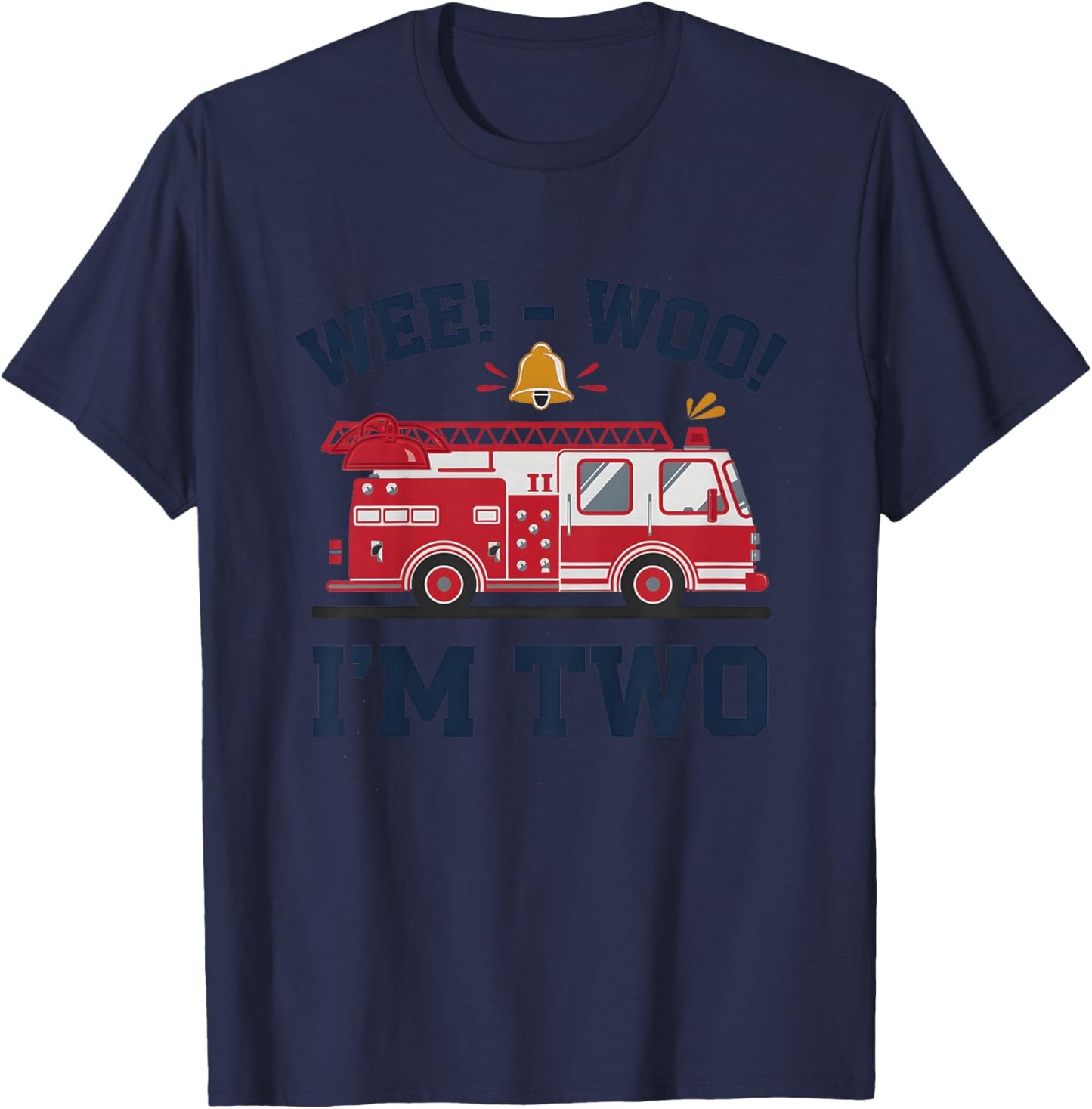 2 Year old Firetruck Wee Woo I'm Two T-Shirt - T-Shirt | Navy