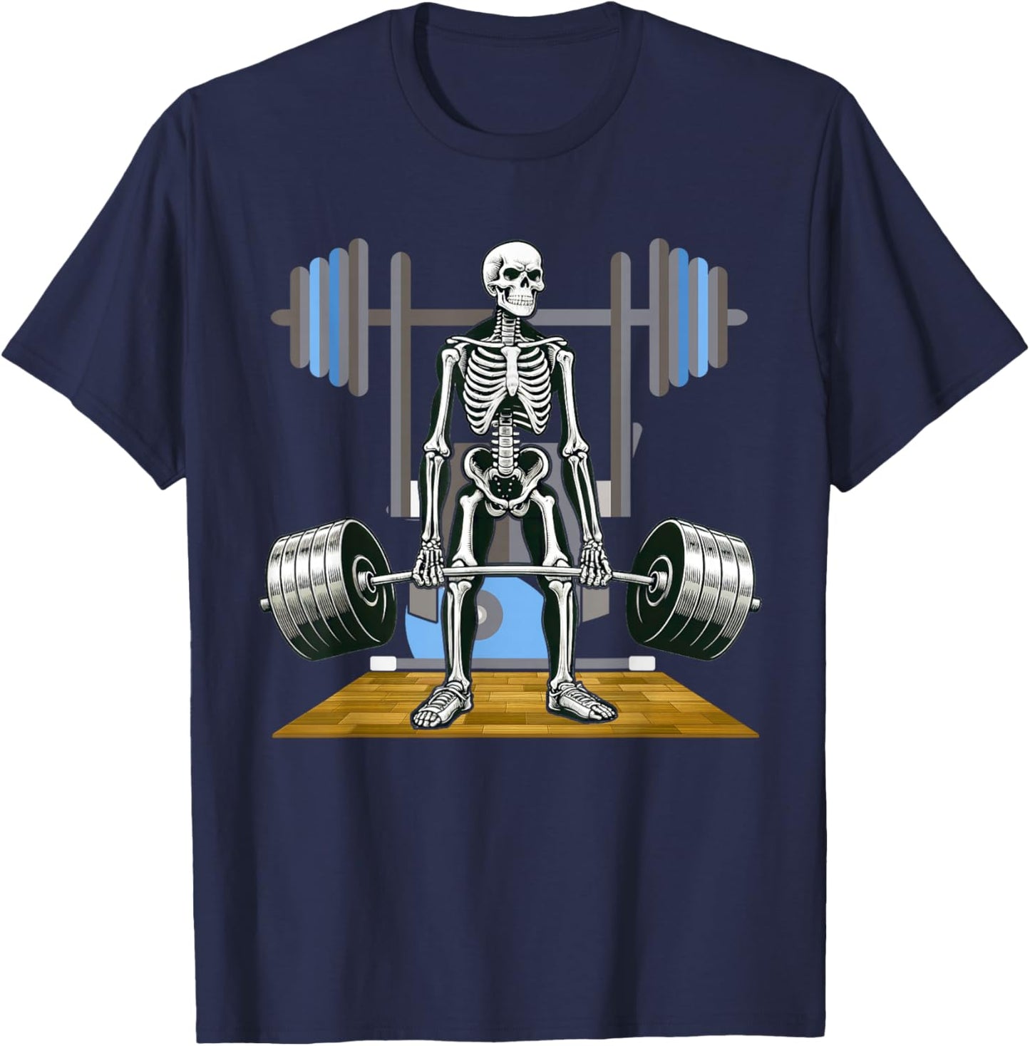 Halloween Skeleton Deadlift Funny Fitness Weightlifting T-Shirt - T-Shirt | Navy