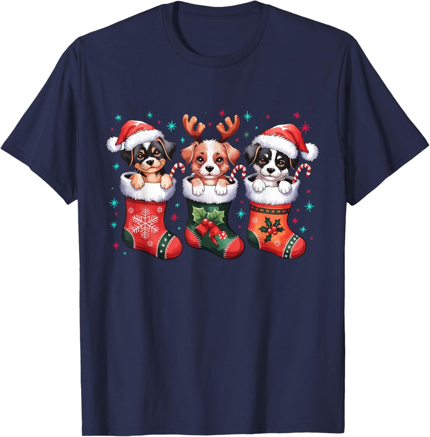 Cute Dog Christmas Santa Funny Christmas Xmas Dog Men Women T-Shirt - T-Shirt | Navy