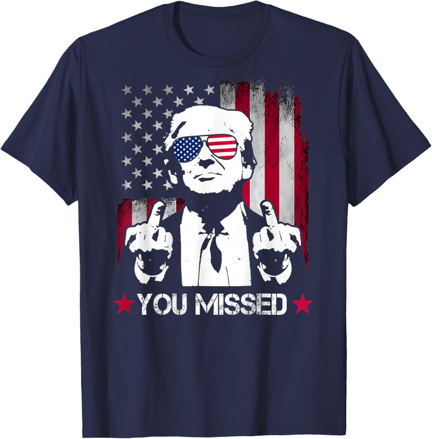 (ON BACK) You Missed Trump 2024 US American Flag T-Shirt - T-Shirt | Navy