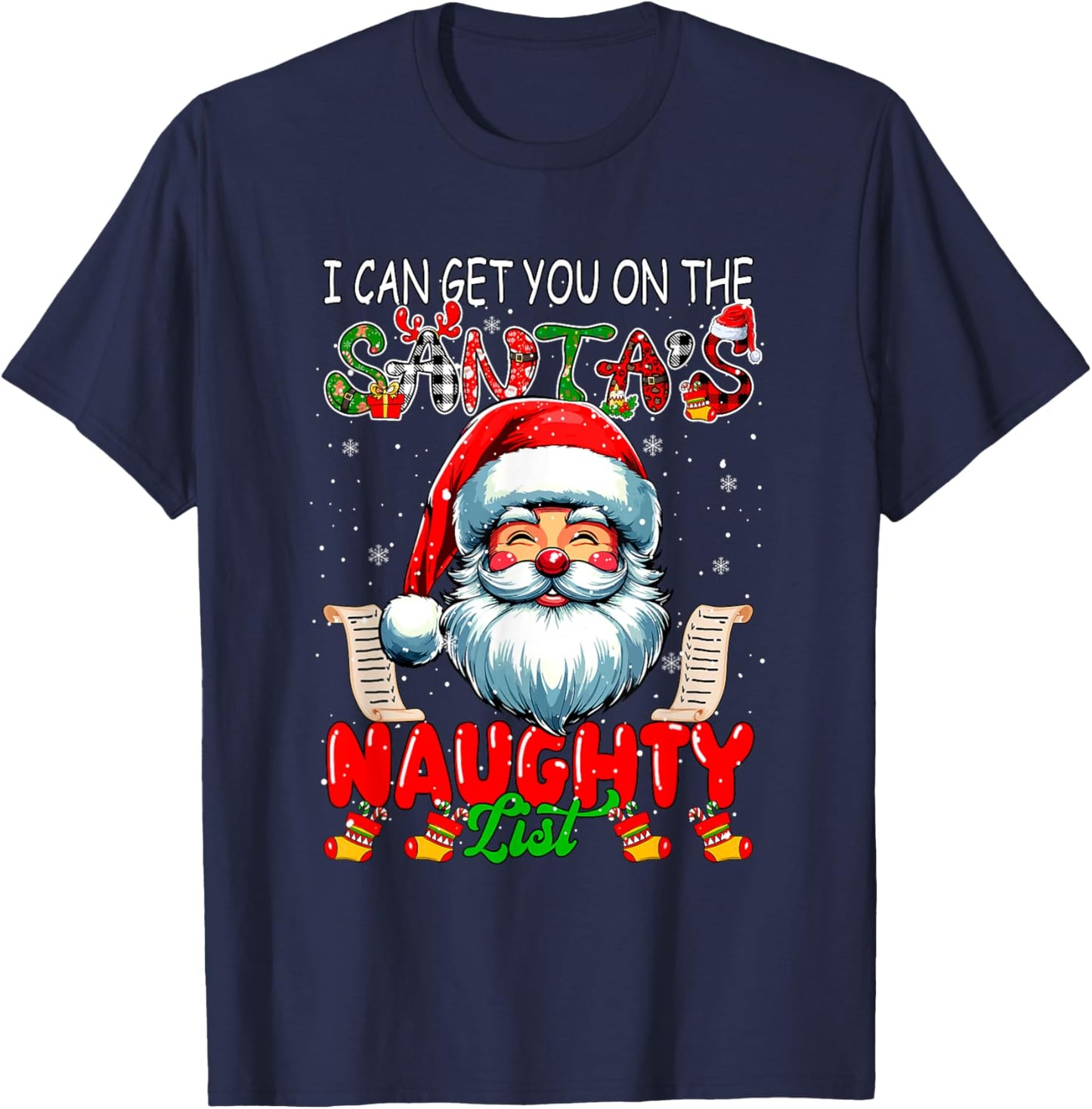 I Can Get You On Santa's Naughty List Christmas Santa Face T-Shirt - T-Shirt | Navy