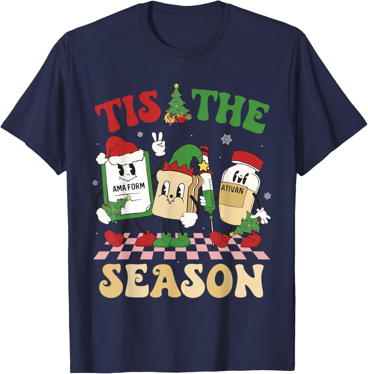 Tis The Season Groovy Christmas ER Nurse Emergency Room T-Shirt - T-Shirt | Navy
