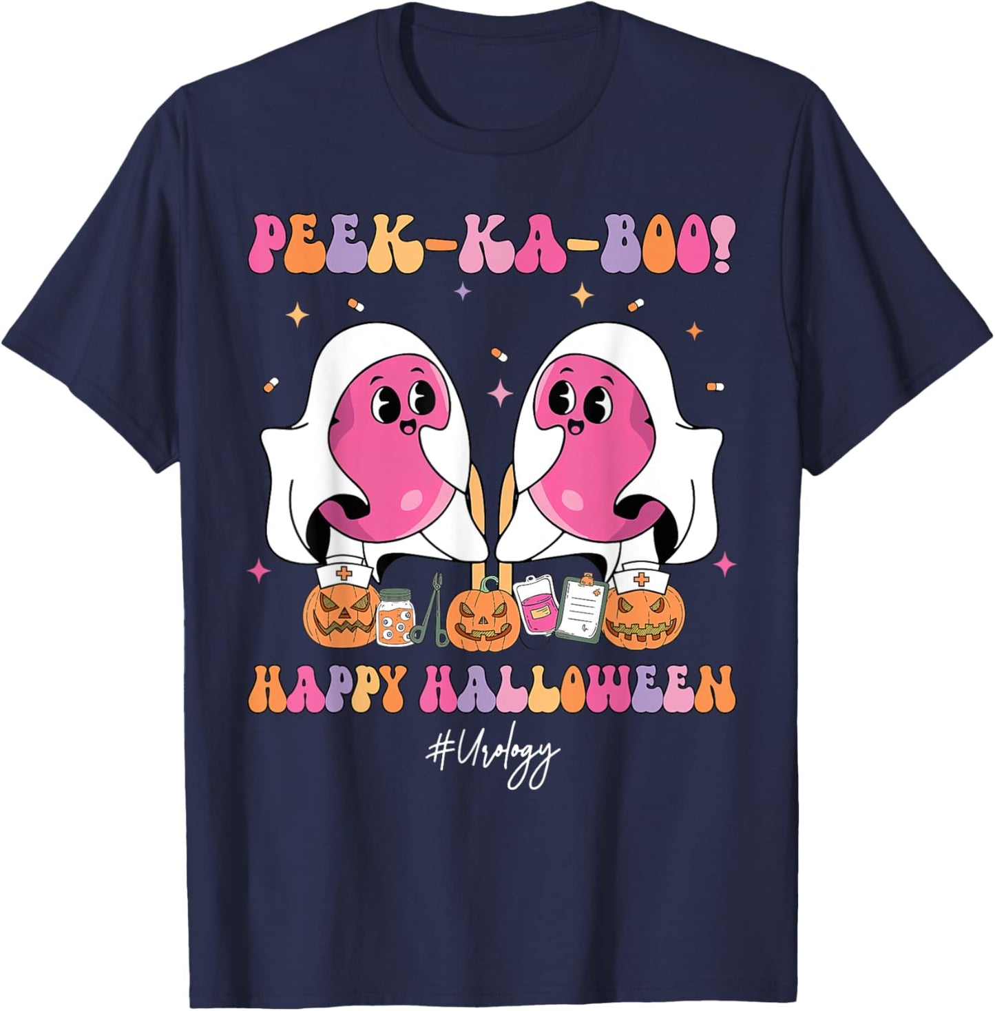 Spooky Urology Nurse Halloween Crew Cute Ghost Nurse Grad T-Shirt - T-Shirt | Navy