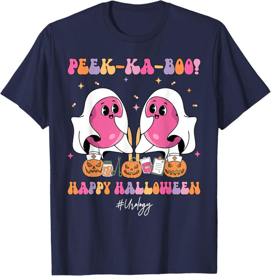 Spooky Urology Nurse Halloween Crew Cute Ghost Nurse Grad T-Shirt - T-Shirt | Navy