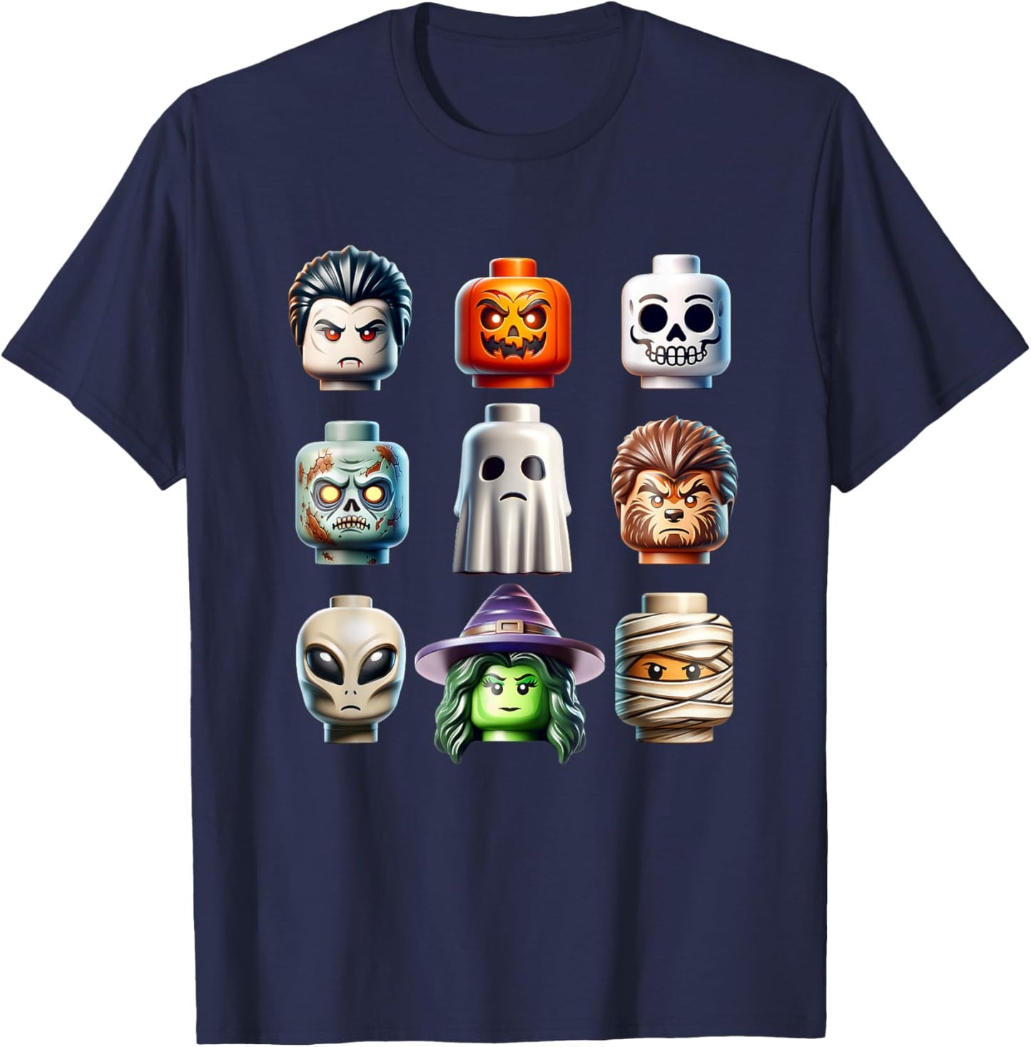 Halloween Building Bricks Costume Pumpkin Matching Family T-Shirt - T-Shirt | Navy
