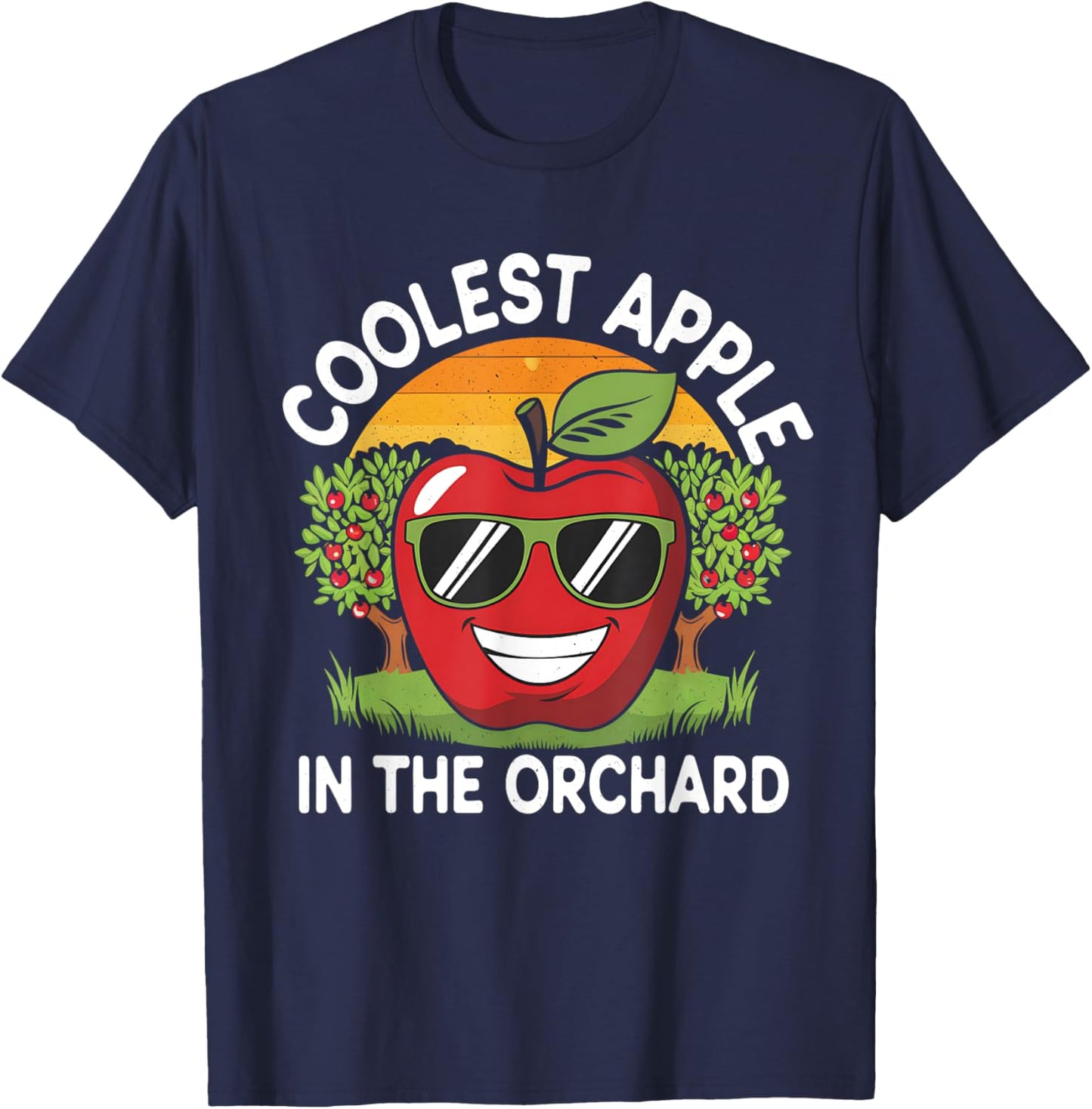 Retro Coolest Apple in the Orchard | Apple Picking Season T-Shirt - T-Shirt | Navy