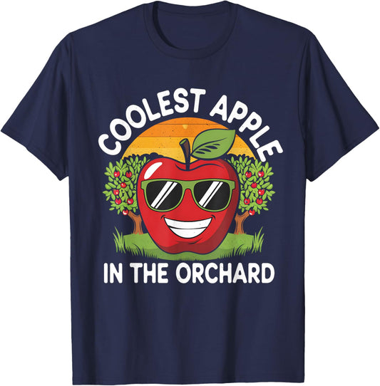 Retro Coolest Apple in the Orchard | Apple Picking Season T-Shirt - T-Shirt | Navy