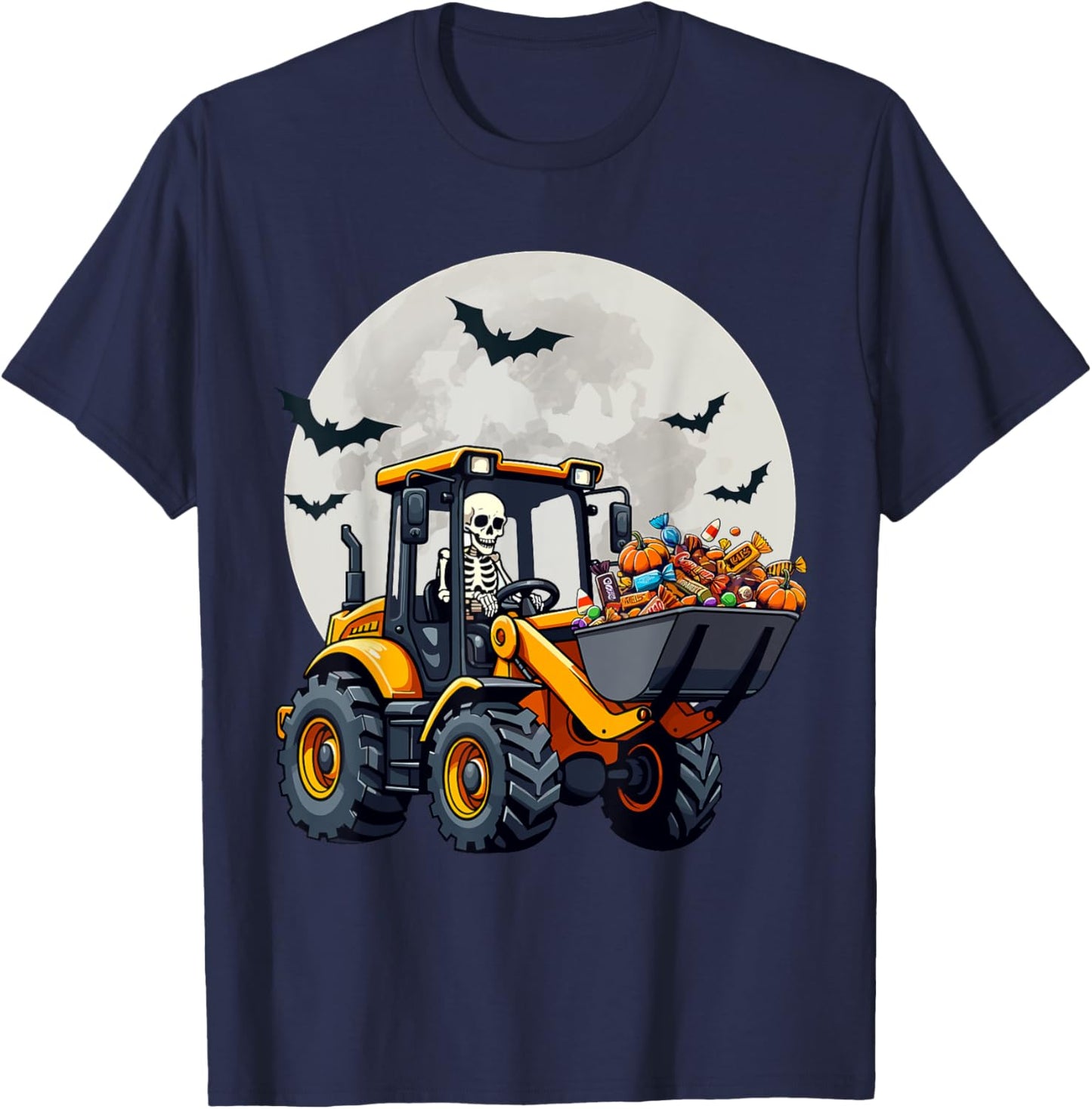 Skeleton Driving Candy Loader Kids Halloween Truck Costume T-Shirt - T-Shirt | Navy