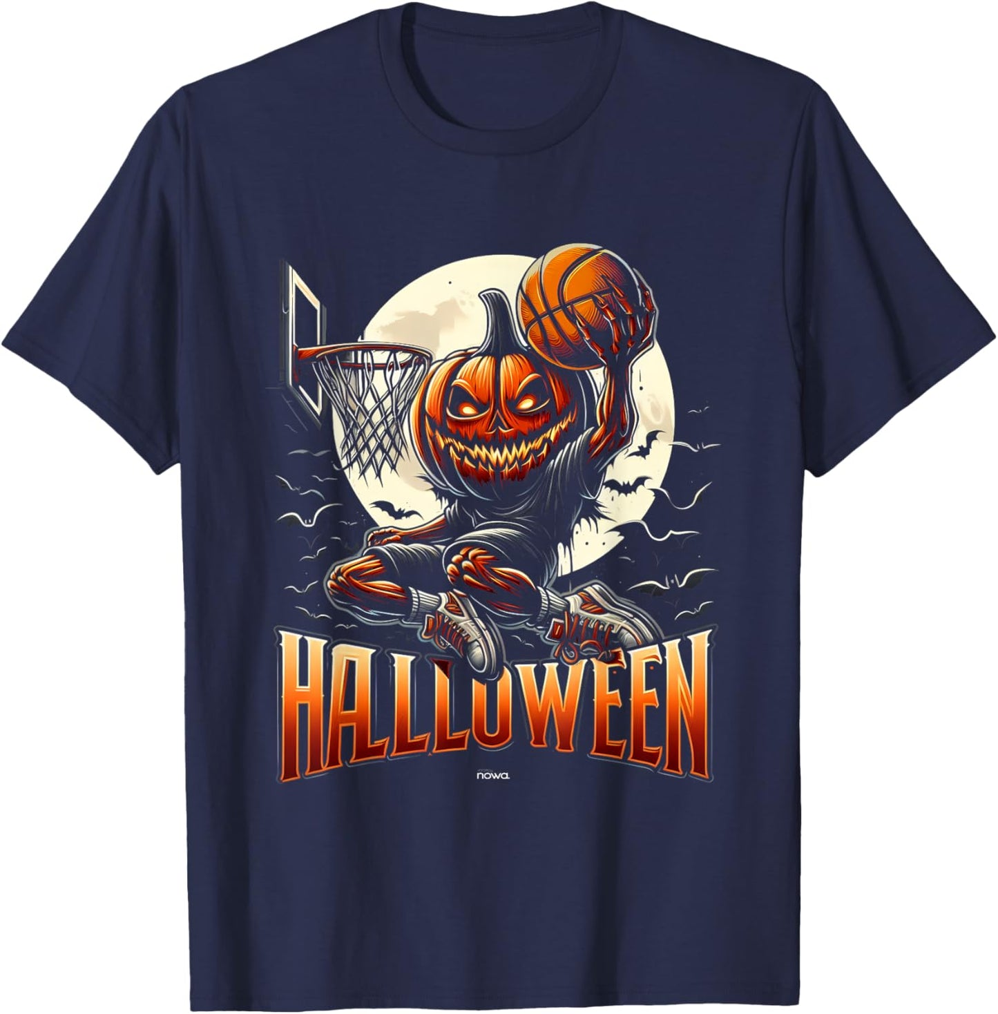 Halloween Basketball Scary Pumpkin Moonlight Slam T-Shirt - T-Shirt | Navy
