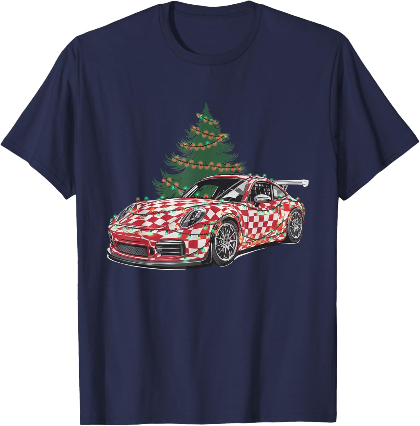 Race Car Christmas Tree & Lights Racing Car Xmas For Kid Men T-Shirt - T-Shirt | Navy