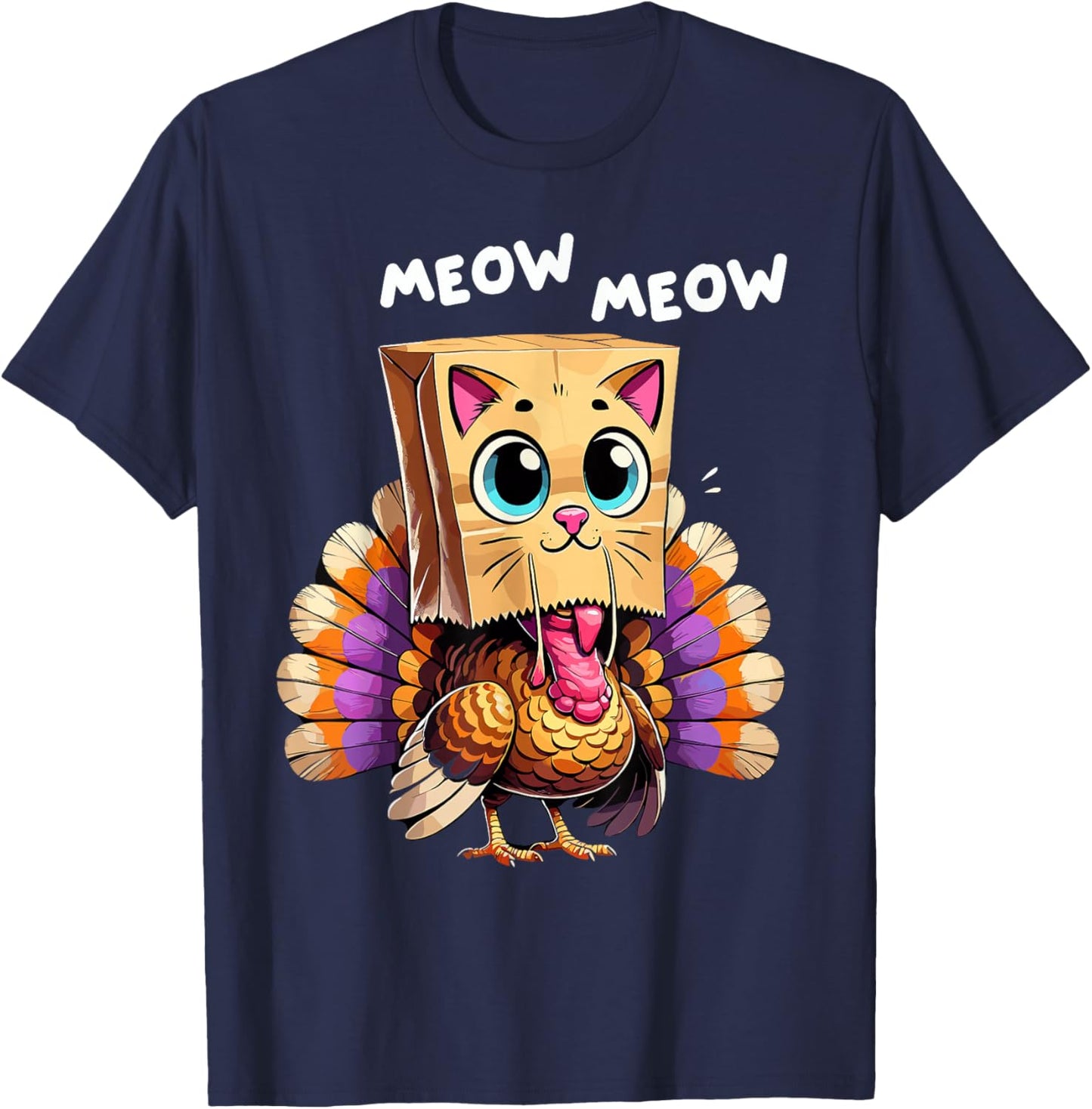 Turkey Cat Meow Thanksgiving Shirts Women Thanksgiving Gifts T-Shirt - T-Shirt | Navy