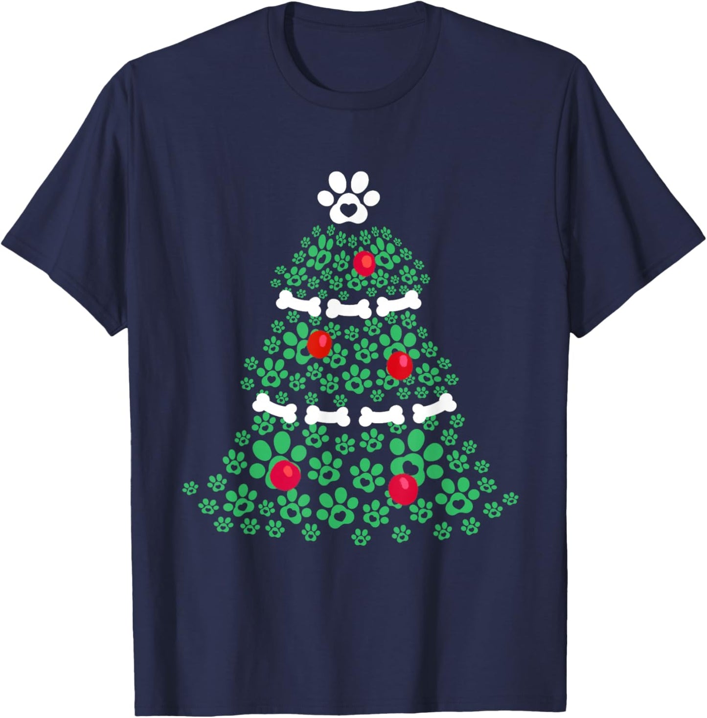 Cute Xmas Dog Paw Christmas Tree Puppy Lovers Men Women Kids T-Shirt - T-Shirt | Navy