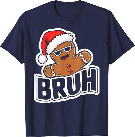 Bruh Funny Christmas Gingerbread Man Teens Boys Kids T-Shirt - T-Shirt | Navy