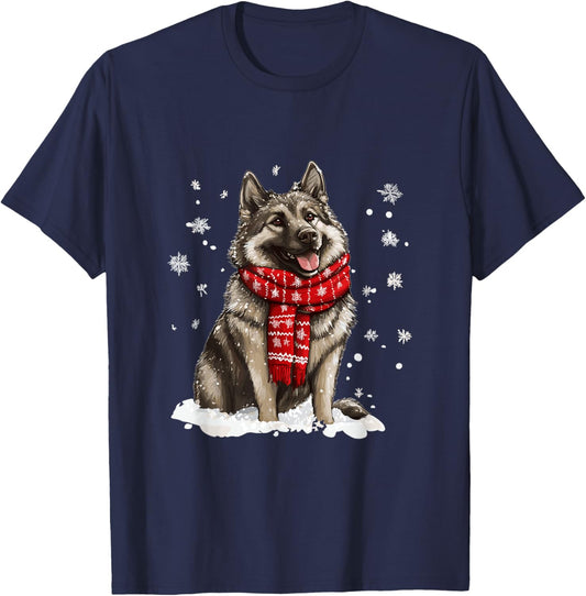 Cute Norwegian Elkhound Dog Christmas Merry X-mas Graphic T-Shirt - T-Shirt | Navy
