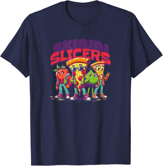 Skibidi slicers funny viral brain rot pizza Gen Alpha T-Shirt - T-Shirt | Navy