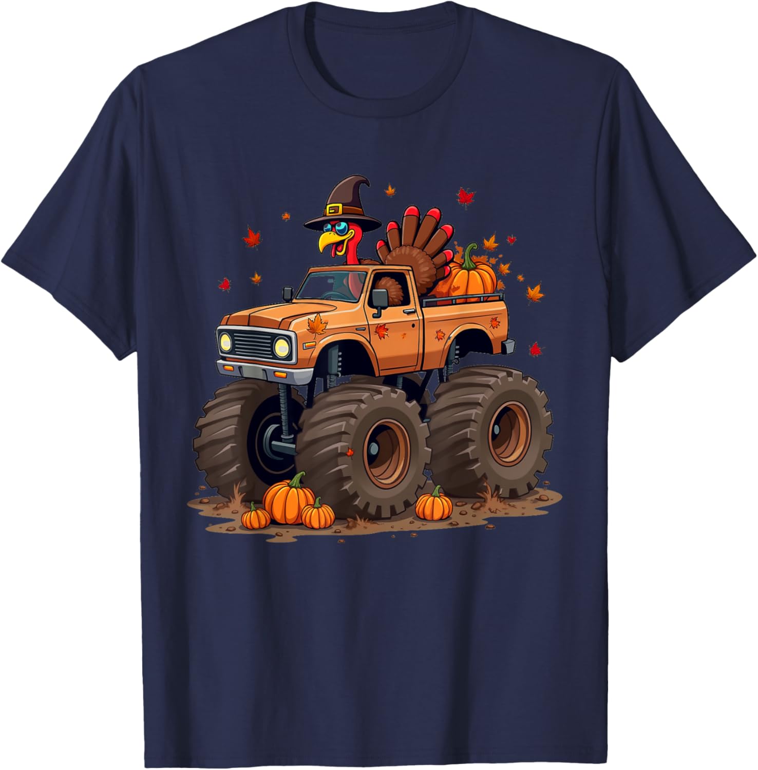 Thanksgiving Turkey Monster Truck youth Boys Kids toddlers T-Shirt - T-Shirt | Navy