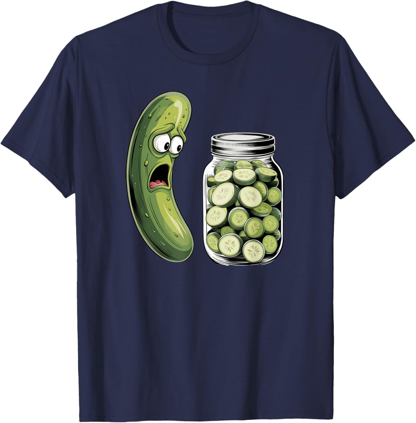 Funny Pickle Surprise A Cucumber And A Jar Of Sliced Pickles T-Shirt - T-Shirt | Navy