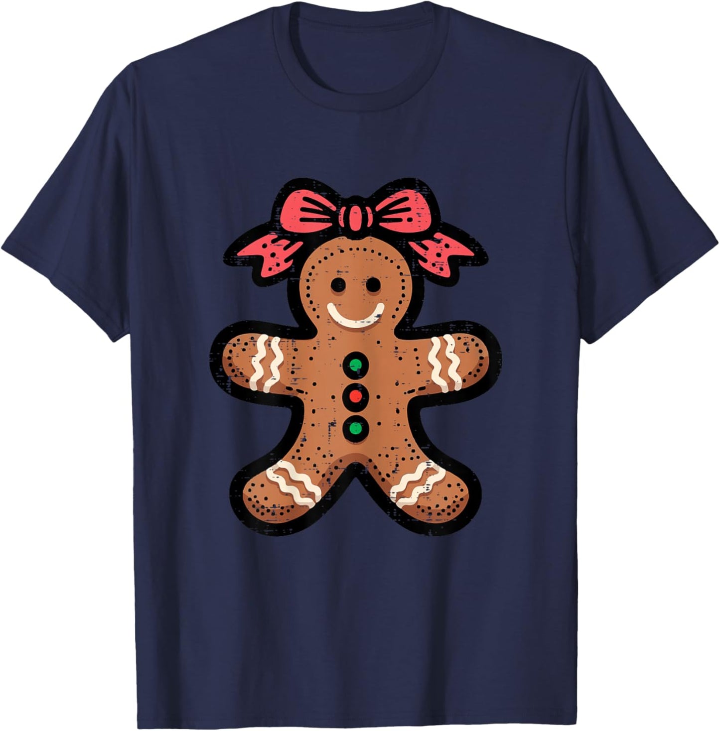 Christmas Gingerbread Girl Ribbon Cute Xmas Girls Kids Women T-Shirt - T-Shirt | Navy