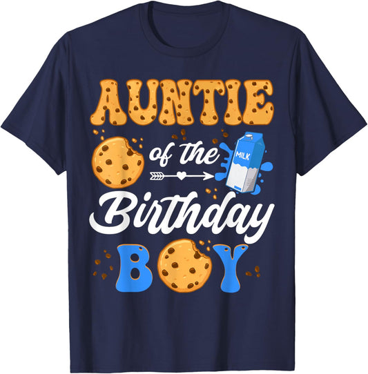 Auntie Of The Birthday Boy Milk And Cookies 1St Birthday T-Shirt - T-Shirt | Navy