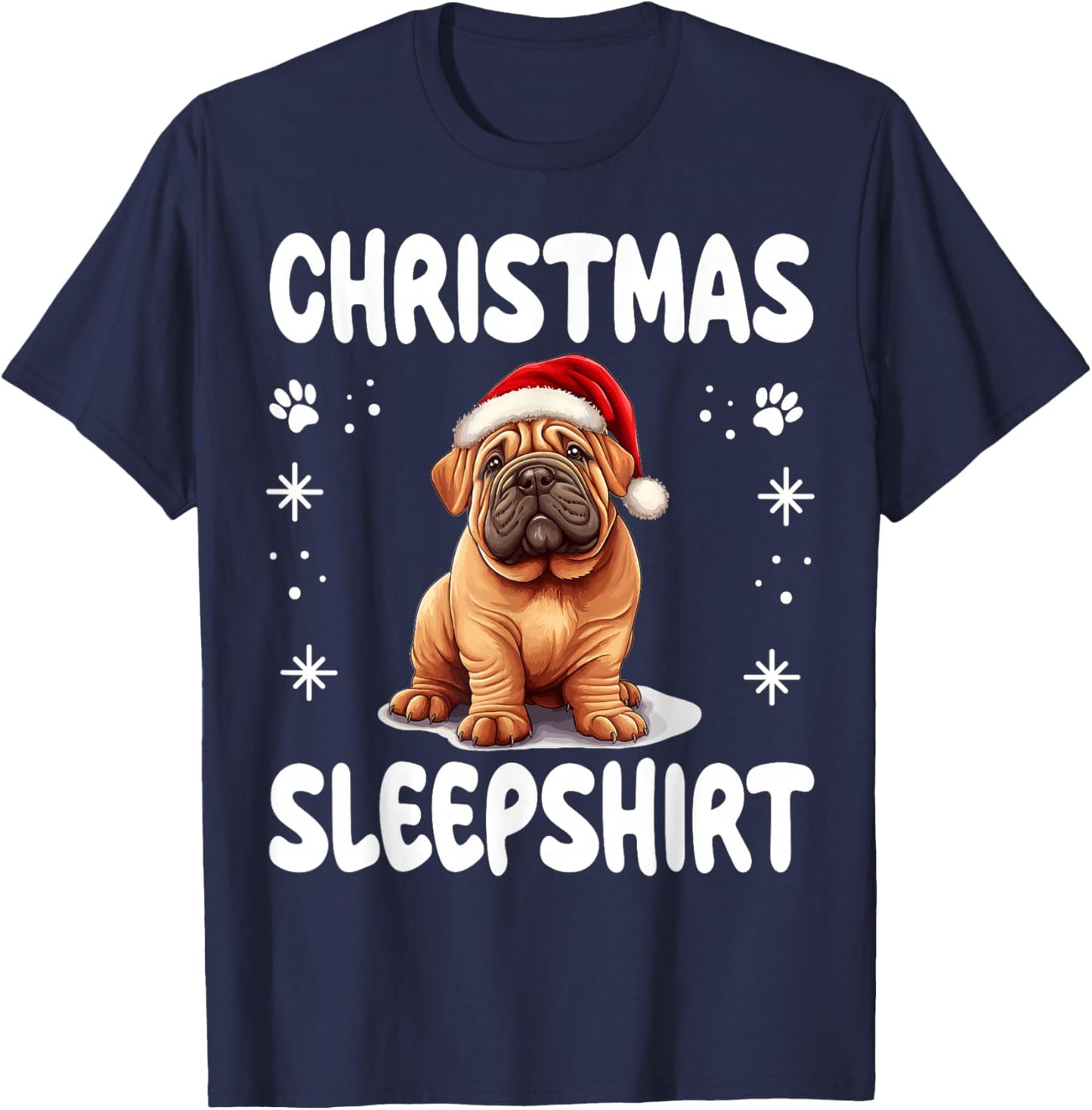 Chinese Shar-Pei Dog Nightgown Pajama Christmas Sleepshirt Women Kids T-Shirt - T-Shirt | Navy