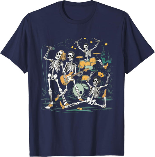 Rock Skeleton Halloween Funny Music Guitar Men Women Kids T-Shirt - T-Shirt | Navy