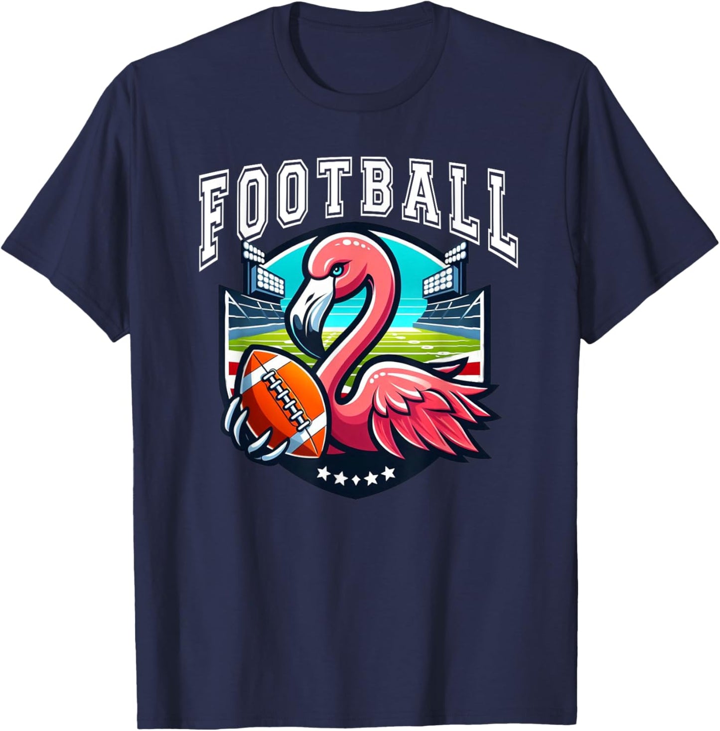 Football Pink Flamingo Playing Football T-Shirt - T-Shirt | Navy