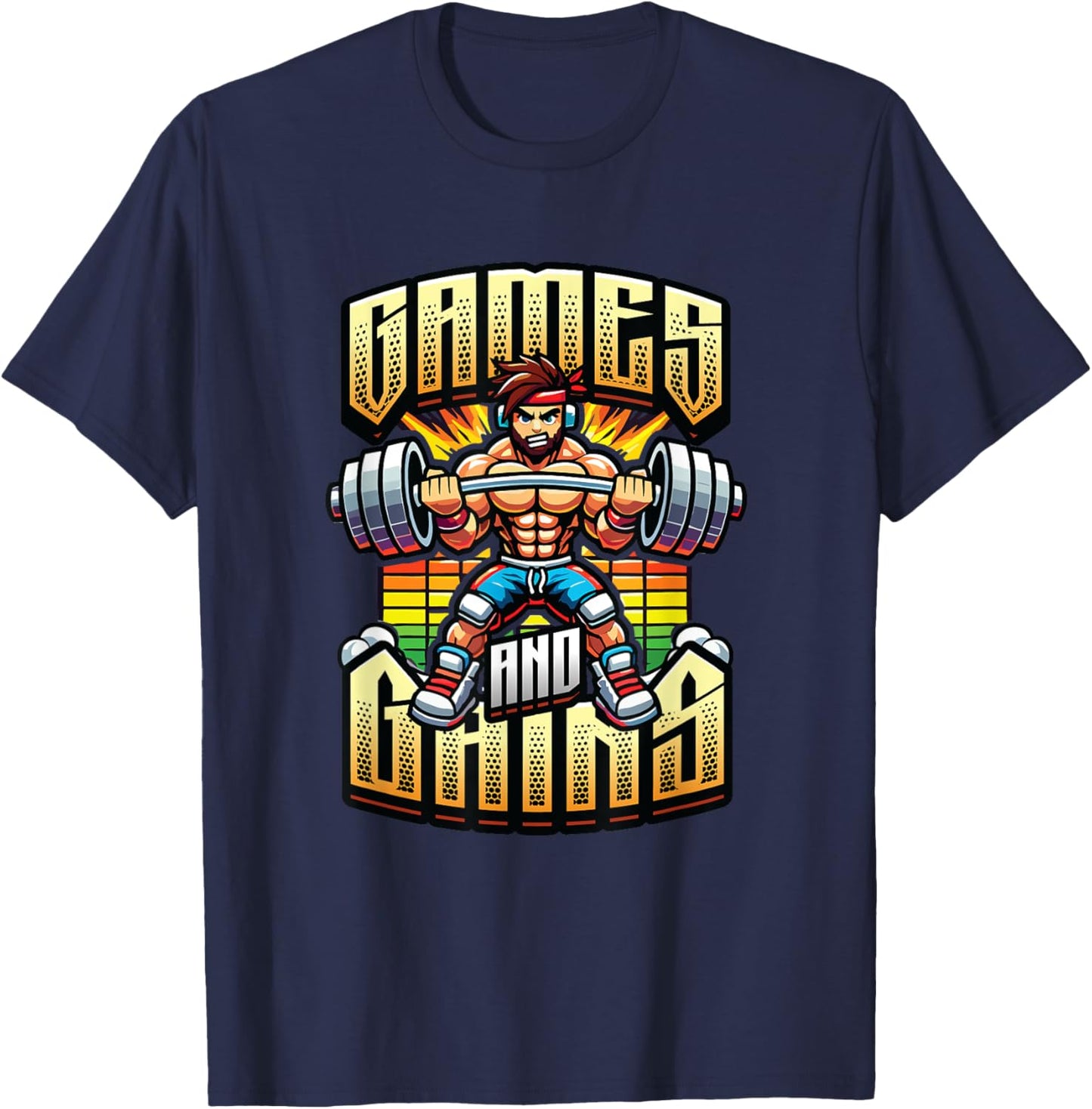 Games And Gains Gym Workout Fitness Enthusiast Gamer T-Shirt - T-Shirt | Navy