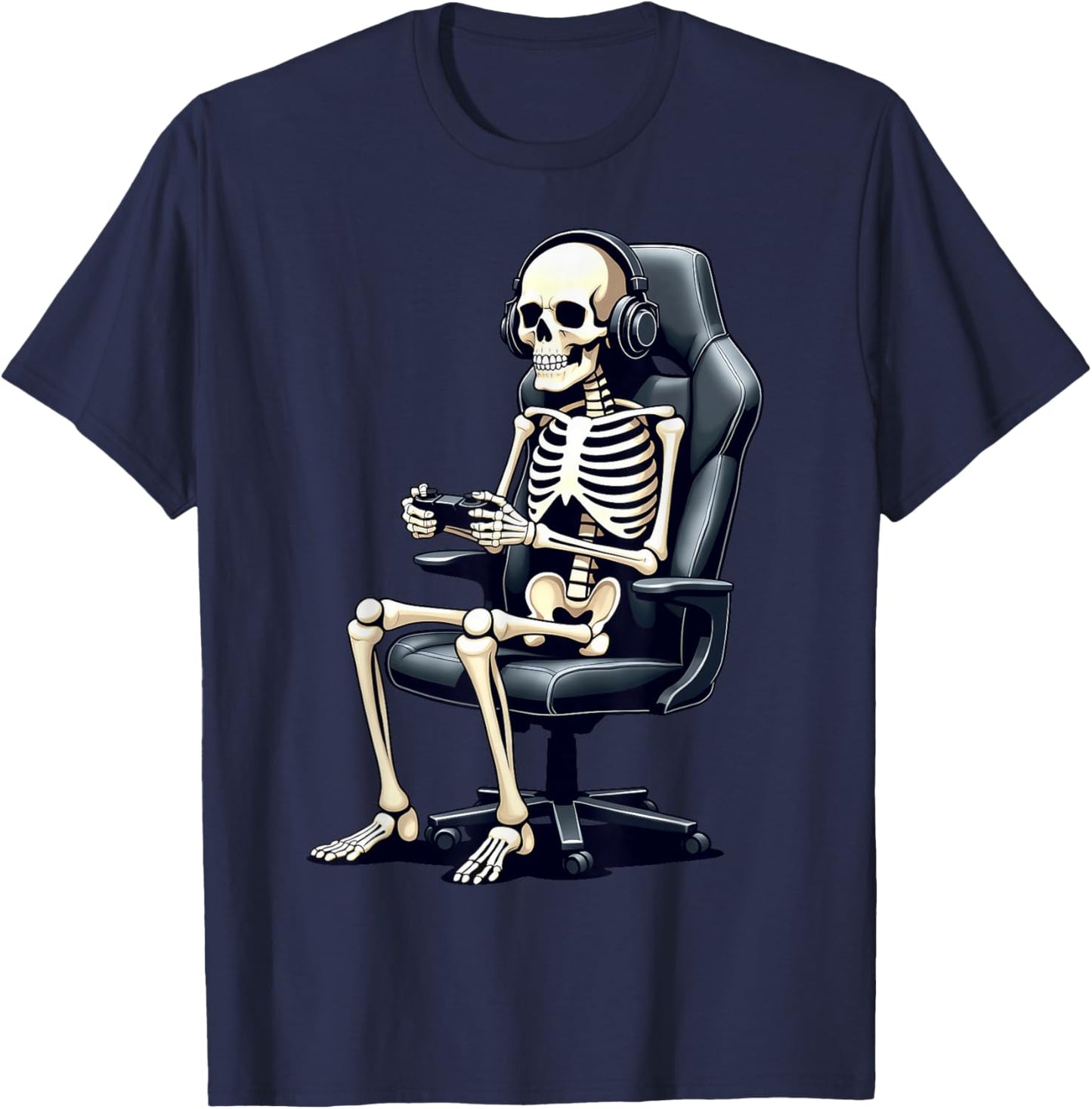 Halloween Skeleton Gamer Video Gaming Boys Girls Men Women T-Shirt - T-Shirt | Navy