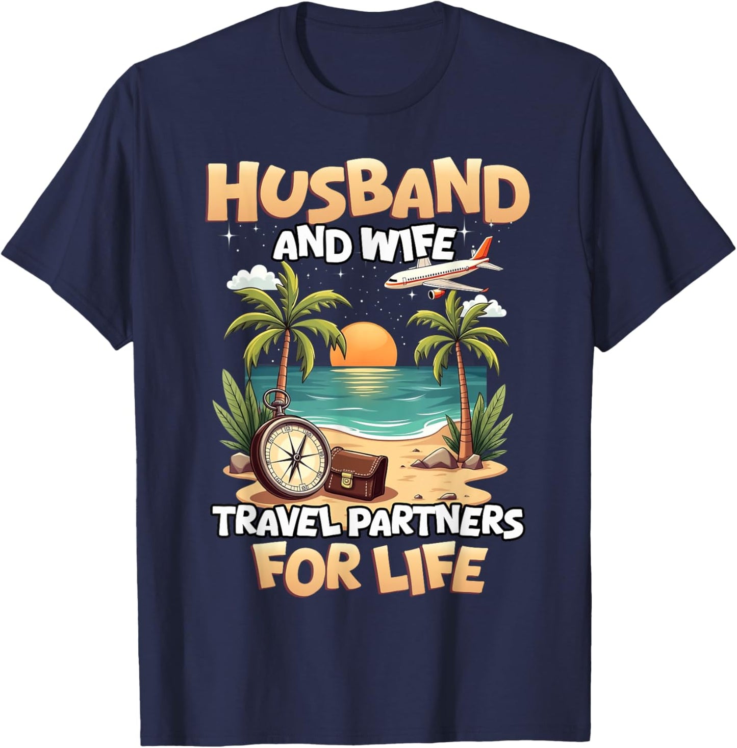 Husband And Wife Travel Partners Beach Matching Couples T-Shirt - T-Shirt | Navy