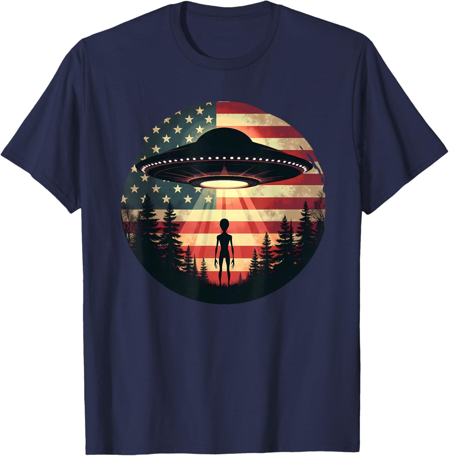 Alien/Extraterrestrial UFO American Fl Sci-Fi Patriotic T-Shirt - T-Shirt | Navy