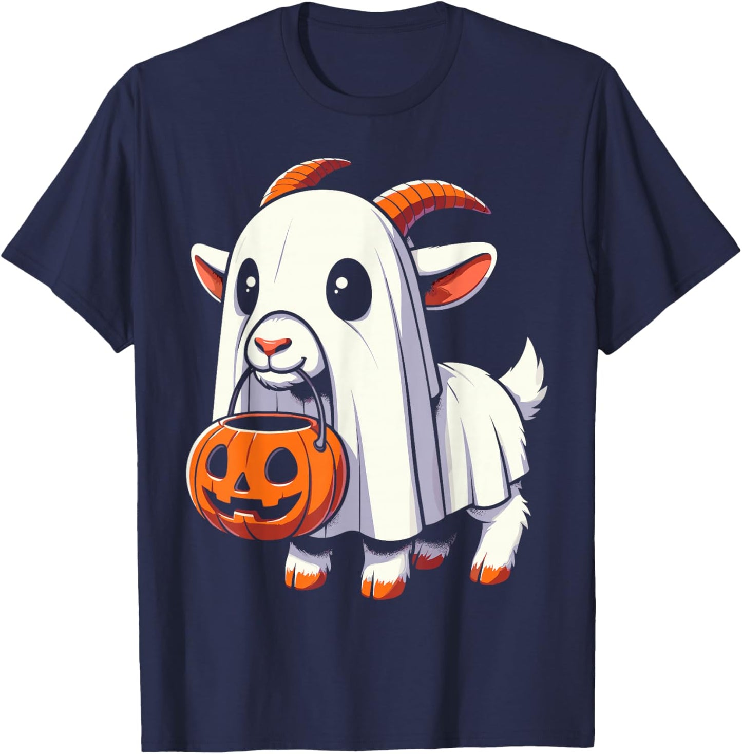 Halloween Cute Goat Ghost T-Shirt - T-Shirt | Navy