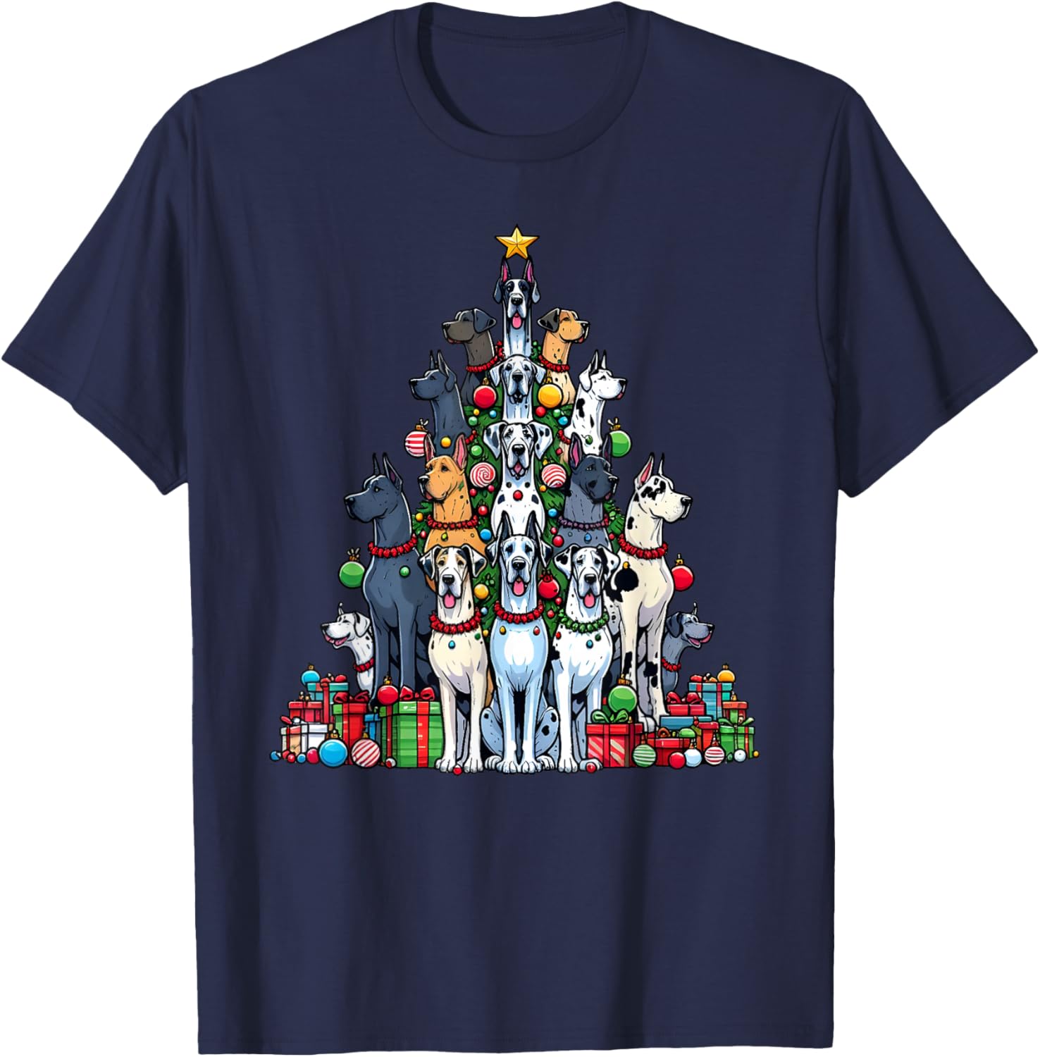 Cute Great Dane Christmas Tree Dog Kids Funny T-Shirt - T-Shirt | Navy