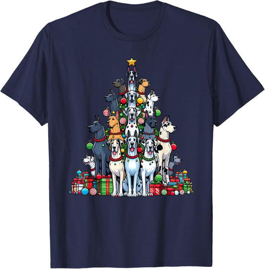 Cute Great Dane Christmas Tree Dog Kids Funny T-Shirt - T-Shirt | Navy