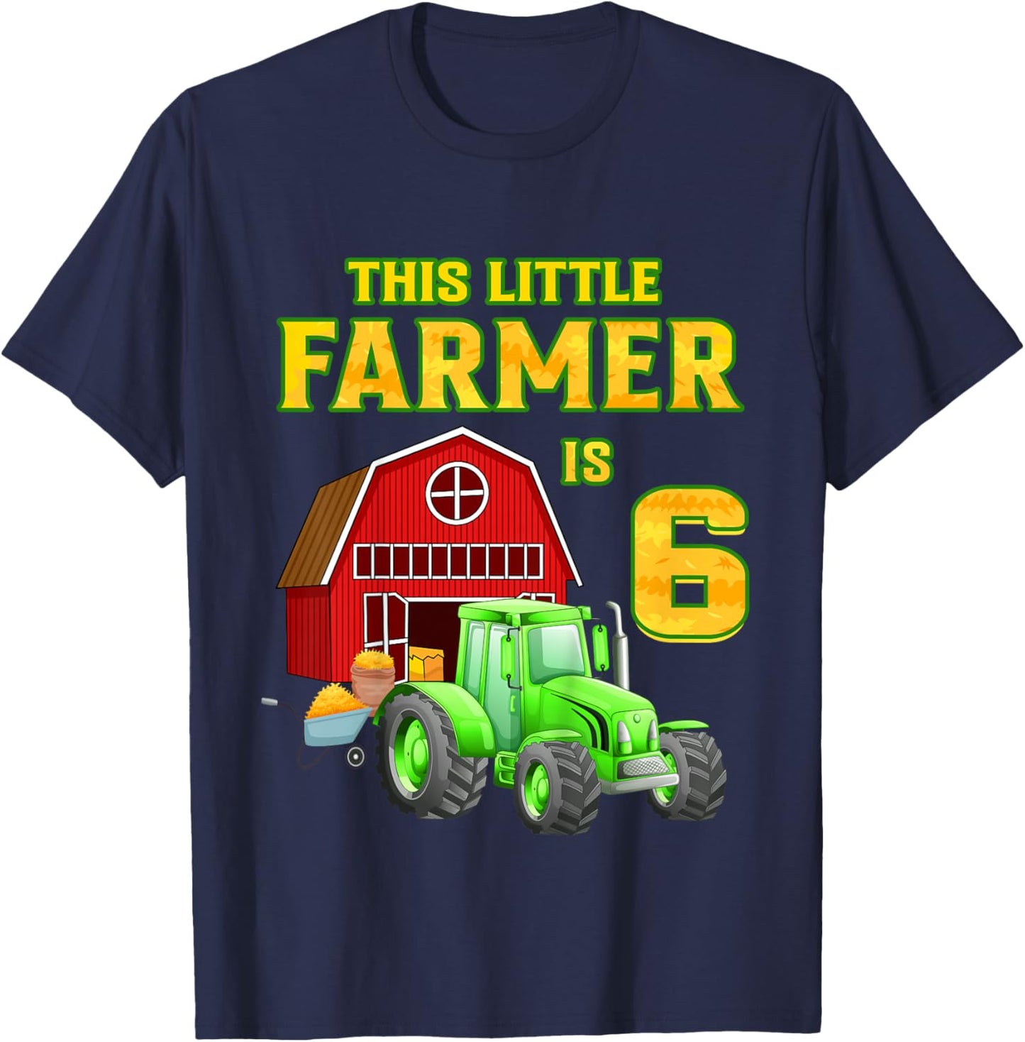 Kids Green Farm Tractor 6th Birthday Party 6 Year Old Farmer T-Shirt - T-Shirt | Navy