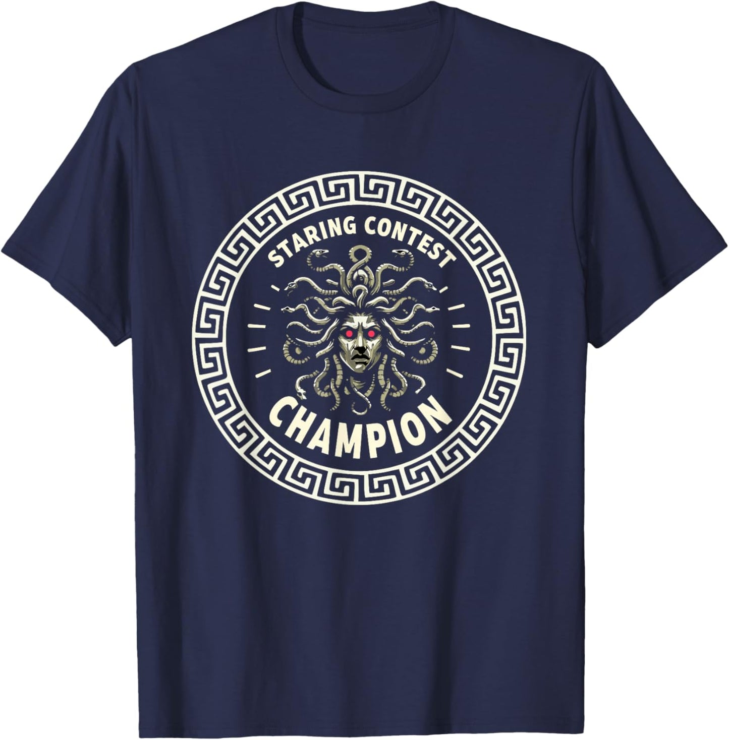 Medusa Staring Contest Funny Greek Mythology T-Shirt - T-Shirt | Navy