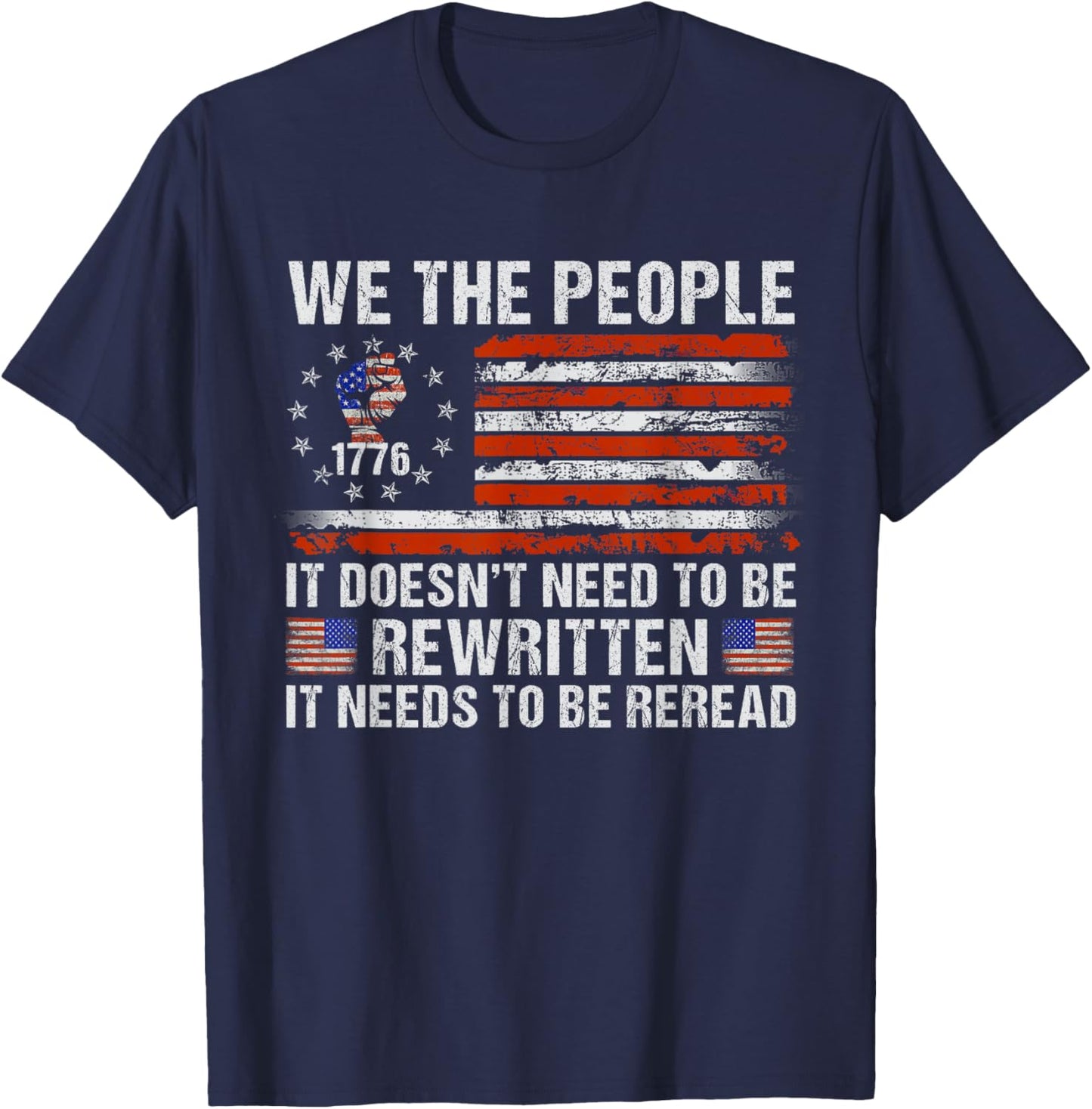 We The People American Flag Patriotic 1776 USA Retro Gifts T-Shirt - T-Shirt | Navy